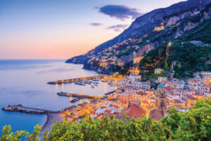 Amalfi Coast, Italy. View of the Amalfi town at sunset.