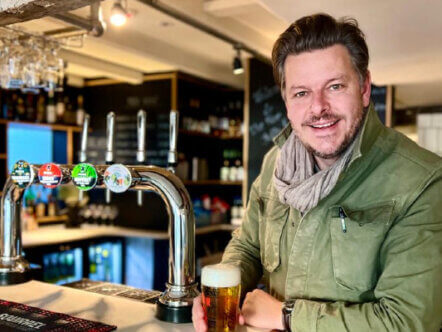 Andrei Lussmann at the bar in The Five Bells