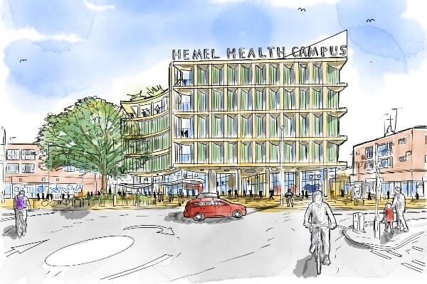 Artist’s impression of Hemel Market Square health hub view from the Marlowes