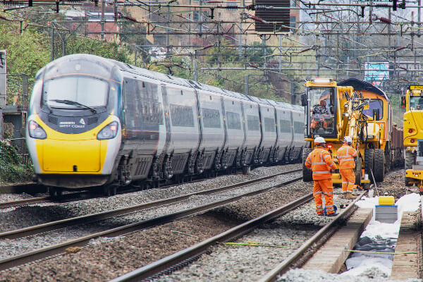 Living Magazines Avanti West Coast train passing Willesden track upgrade worksite March 2021