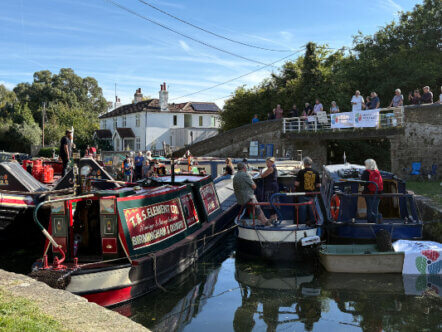 Boats gather at Bulbourne Junction to protest the long-term closure of the Wendover Arm Photo C Norman