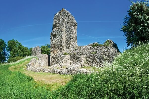 Blue sky over ancient walls of Berkhamsted Castle in Hertfordshire england