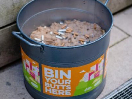 Cigarette butt bucket bin