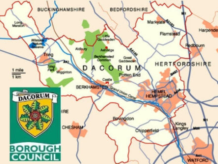 Living Magazines Dacorum Borough Council logo and map