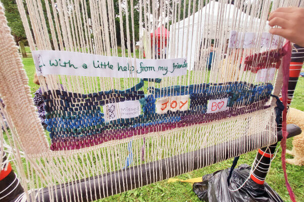 Living Magazines Down Rectory Lane - Messages on loom - Joy and friends