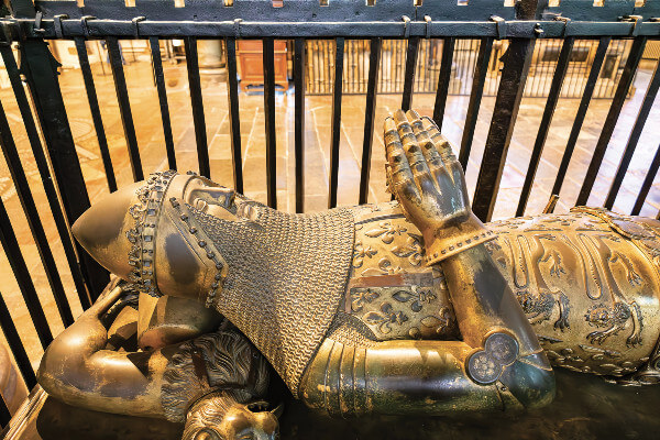 Detail of the tomb of Edward, the Black Prince, inside Canterbury cathedral in Canterbury, Kent, United Kingdom
