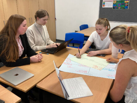 GenAI workshop at Tring School with (l-r) Mia, Laura, Melissa and Olivia