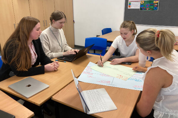 GenAI workshop at Tring School with (l-r) Mia, Laura, Melissa and Olivia