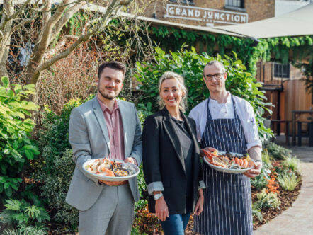 Living Magazines Grand Junction Arms GM Eamonn Borg-Neal, Seafood PubCo MD Joycelyn Neve & Head Chef James Norie with Fruits de Mer