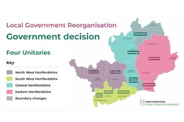 Local government reorganisation new map of Herts