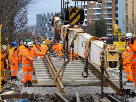 London Euston Easter picture of track panel being laid during engineering work