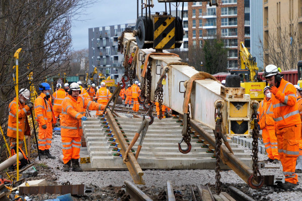London Euston Easter picture of track panel being laid during engineering work