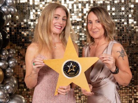 Founder Natalie Roukin and Jenna Stopforth celebrate being named Silver Winners at the Best Businesswomen Awards 2025 gala evening