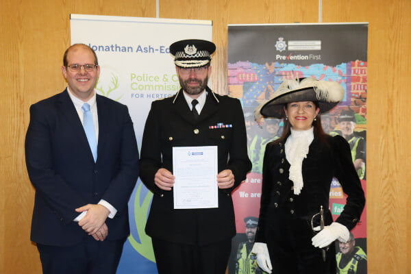 PCC with Chief Constable and Annie Brewster