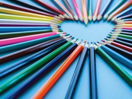 Pencils fanning out in heart shape
