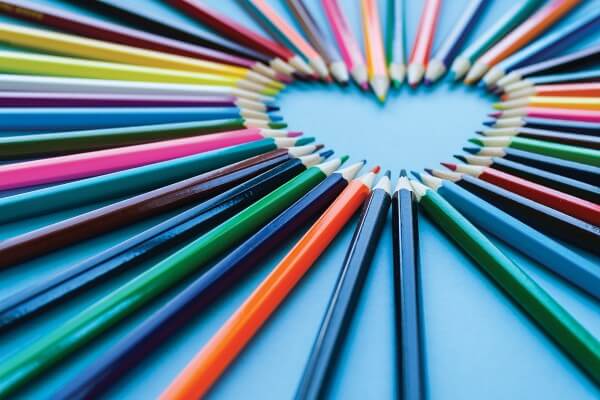 Pencils fanning out in heart shape