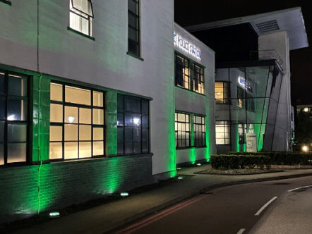 Living Magazines Police station lit green for St John Ambulance