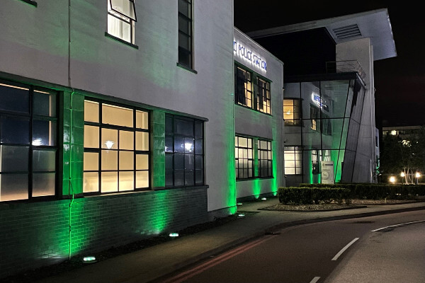 Living Magazines Police station lit green for St John Ambulance