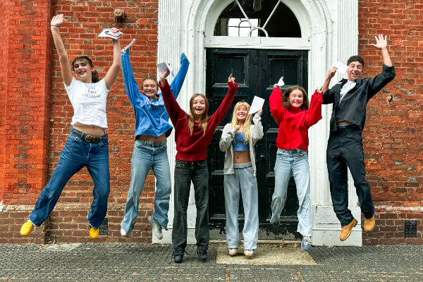 Tring Park School students celebrating GCSE results