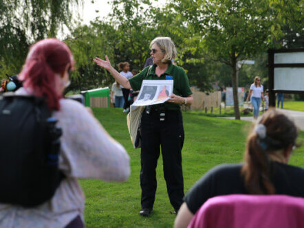 Victoria Catzeflis engagement officer leading a teacher's tour around the Zoo (C) Whipsnade Zoo