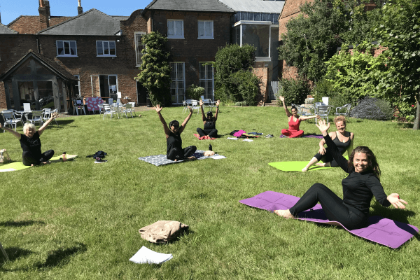 Living Magazines Yoga in Bucks County Museum Garden on Summer Programme launch Day