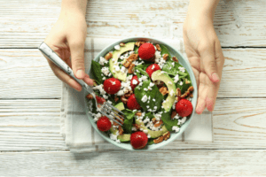 concept-tasty-food-salad-with-strawberry-top-view