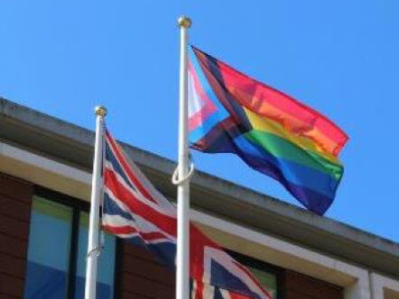 Living Magazines Pride flag at The Forum Hemel Hempstead