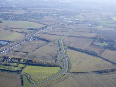Living Magazines A14 Road Project the new A1307 (centre), Girton interchange link (top) and A14 (left) near Cambridge